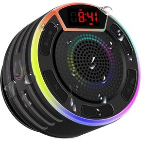 IPX7 Waterproof Speaker, BassPal Bluetooth Portable Wireless Shower Speakers with LED Display, FM Radio, Suction Cup, Light Show, TWS, Loud Stereo Sound for Pool Beach Home Party Travel Outdoors