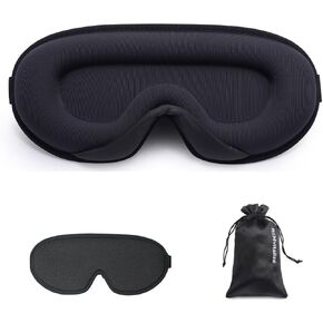 Sleep Eye Mask, Zero Pressure Sleeping Eye Mask, Light Blocking 3D Contoured Sleep Mask for Side, Back Sleepers, Memory Foam Sleep Mask for Men Women, Eye Cover for Sleeping, Black