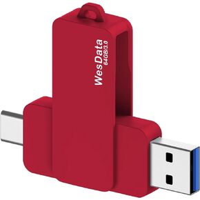 64GB 3.0 USB C Flash Drive with Type C and Type A Port, USB C Thumb Drives Storage and Backup for iPhone 15, Android Phones with OTG Function, Laptops, MacBook, PC (Red)