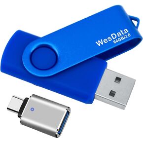 64GB USB 2.0 Flash Drive with 1 USB C Adapter, Thumb Drive USB Memory Stick Jump Drive for OTG Type C Phones/Tablets, MacBook, Laptop, PC Storage and Backup (Red)