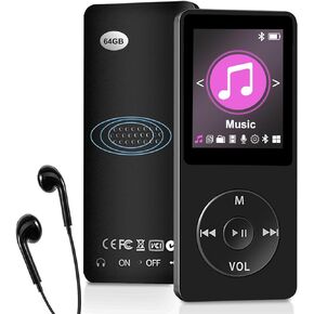 SKYBESS 64GB MP3 Player with Bluetooth, Portable HiFi Lossless MP3 Music Players with HD Speaker, All-in-one Media Player with Video/FM Raido/Recorder/Alarm Clock Function, Supports Random Playback