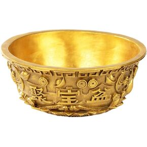 DOITOOL Treasure Basin Feng Shui Decor Brass Treasure Bowl, Wealth Porsperity Figurine Money Bowl Ornament Good Luck Table Centerpieces Home Office Decorations