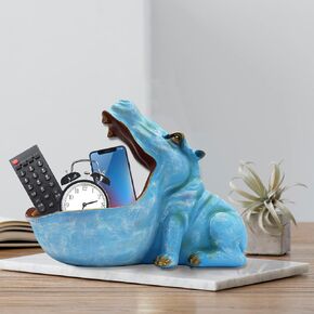 Hippo Statue, Hippopotamus Figurine Home Sculpture with Resin, Table Sundries Key Candy Container Storage Art Decor Box (Copper)