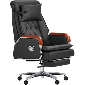 Kinnls Cameron Massage Chair Genuine Leather Executive Office Chair for Long Hours Ergonomic Home Chair Fully Reclining with Pillow,Retractable Footrest and Adjustable Headrest (Cowhide Leather-Black) in Saudi Arabia