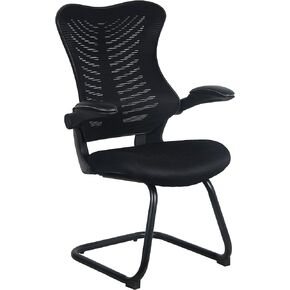 OfficeFactor Reception Guest Office Chairs with Flip Up Arms – Comfortable Mesh, Ergonomic Contour, Modern Convertible Furniture for Visitors, Meeting Groups 300 Lbs Rated (Black)
