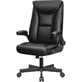 Ergonomic Office Chair, Big and Tall Executive Home Office Desk Chair, Shiny Leather Swivel Computer Chair with High Back, Wheels, Lumbar Support, Footrest（Black）