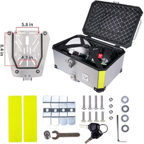 VCOROS دراجة نارية العلوي صندوق دراجة نارية جذع 65L مقاوم للماء سبائك الألومنيوم دراجة نارية الذيل صندوق عالمي لوحة مونوكي، صندوق خلفي للتخزين في المناطق النائية (فضي، 60 لتر) in Kuwait