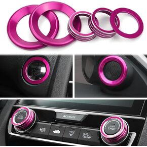 for Honda Civic Ignition Starter Switches Speaker Sticker Temp Climate Control Auto SYNC Knob Cover Interior Trim Accessory Compatible with Honda Civic 10th Gen 2016 up, Red 5 Pcs