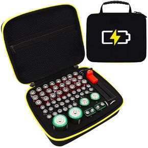 Battery Organizer Case- Hard Storage Box Bag Holder - Holds 60+ Batteries AA AAA C D 9V Tester BT-168 (Batteries are Not Included)