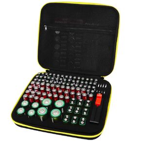 Battery Organizer Case- Hard Storage Box Bag Holder - Holds 60+ Batteries AA AAA C D 9V Tester BT-168 (Batteries are Not Included)