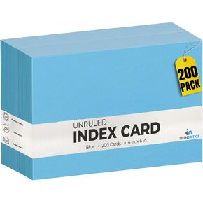1InTheOffice Index Cards Blue Colored Unruled 4X6, 200/Pack
