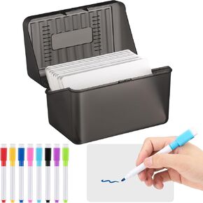Jetec Index Card Storage, 100 Pcs Blank Dry Erase Index Cards and 8 Dry Erase Markers Black Storage Box, Practical Index Card Organizer Reusable DIY Flash Cards for School Message Notes (3 x 5 Inch)