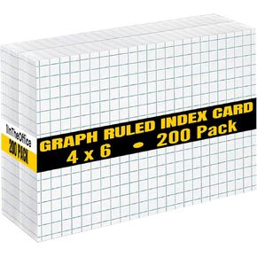 1InTheOffice Index Cards 4x6 Graph Ruled White, Quad Ruled Index cards 4x6 200/Pack