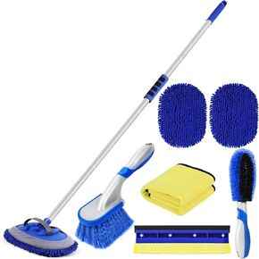 62'' Car Wash Brush Mop Kit with Long Handle Microfiber Car Washing Tool kit Detailing Brush Car Wheel Tire Cleaning Brush Windshield Squeegee Car Duster Towel for Cars Truck, SUV, RV
