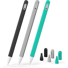 عبوة من 3 عبوات متوافقة مع قلم Apple الجيل الثاني، ملحقات غطاء حماية لجهاز iPencil 2nd مع 6 رؤوس غطاء من السيليكون لقلم Apple الجيل الثاني، أسود + رمادي + أخضر in Kuwait