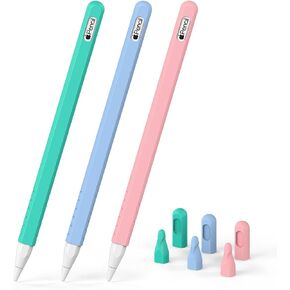 3 Pack Case Compatible with Apple Pencil 2nd Generation, Protective Cover Sleeve Accessories for iPencil 2nd w/ 6 Nibs Cover Silicone Grip Skin for Apple Pen 2 Gen, Black+Grey +Green in Kuwait