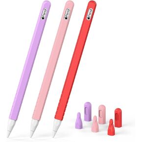 3 Pack Case Compatible with Apple Pencil 2nd Generation, Protective Cover Sleeve Accessories for iPencil 2nd w/ 6 Nibs Cover Silicone Grip Skin for Apple Pen 2 Gen, Black+Grey +Green