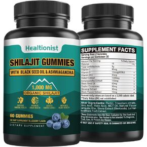 2 Packs 1000 MG Shilajit Supplement Gummies with 85+ Trace Minerals, Fulvic Acid, Pure Organic Shilajit Himalayan Gummy for Men & Women, Energy, Brain, Immunity Suport - 120 Counts