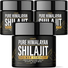 Shilajit Pure Himalayan Organic Resin - Natural Authentic Lab Tested Formula for Men, Women - No Heavy Metals - 600mg Max Strength with 85+ Trace Minerals Golden Grade Shilajit Supplement (3 Pack)