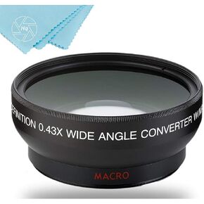 43mm 0.45x Wide Angle Lens with Macro for Canon Vixia HF R80, HF R82, HF R800, HF R70, HF R72, HF R700, HF R30, HF R32, HFM40, HFM41, HFM50, HFM52, HFM400, HFM500 Camcorder