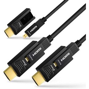 DTech Fiber Optic HDMI Cable 50 Feet 4K 60Hz 444 Chroma Subsampling 18Gbps High Speed Ultra HD with Dual Connector Micro HDMI and Standard HDMI Cord Compatible with TV Projector Computer Monitor