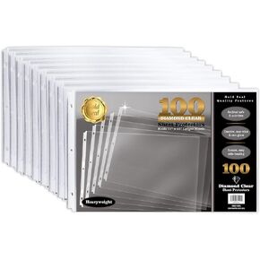 GOLD SEAL 100 Pack 11x17 Inch Heavyweight Diamond Clear Sheet Protectors, Side Loading, Ledger Sheet Protectors,3-Hole Punched