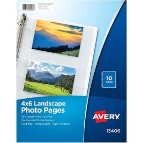 Avery Clear Photo Album Pages for 3 Ring Binder, 10 Sleeves Holds 40 Total Horizontal 4" x 6" Photos (13406)