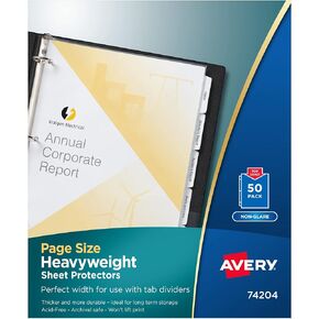 Avery Non-Glare Page-Size Sheet Protectors, Pre-Punched for Use with Tab Dividers, Top Load, 50 Document Protectors (74204)