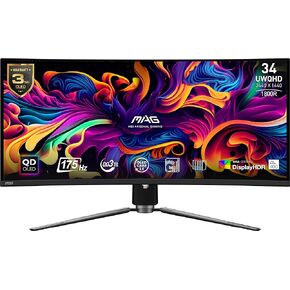 MSI MAG341CQP QD-OLED, 34 Curved OLED Gaming Monitor, 3440 x 1440 (UWQHD), OLED 0.03ms Response time, 175Hz, True Black HDR 400, HDMI, DP Port, USB Type C, Tilt, Height