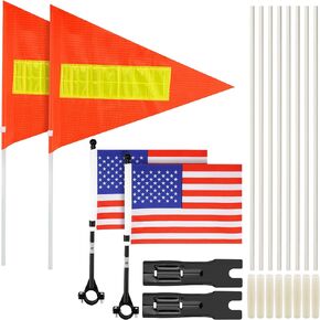Bike Flags with Pole for Safety 2 Set Bicycle Safety Flag with reflective strap, Adjustable Height, Heavy Duty Fiberglass, Water Proof, Bike Safety Flag and Cycling Handlebar USA Flag