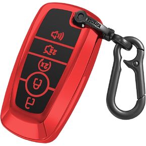 for Ford key fob cover case,with keychain fit Expedition for Mustang Fusion Raptor F250 F350 F450 F550 Edge Explorer Smart Remote Vehicle Accessories,Soft TPU key case,5 Buttons(Red)