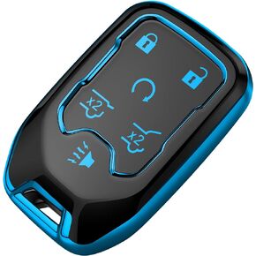 Tukellen for Chevy Key Fob Cover Soft TPU Full Protection Key Shell Key Case Compatible with 2017-2021 Chevrolet Silverado Suburban Tahoe GMC Acadia Sierra Terrain Yukon (Red, 5 Button)
