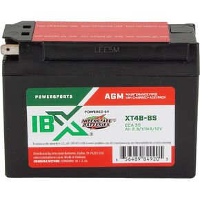 Interstate Batteries YT4B-BS 12V 2.3Ah Powersports Battery 30CCA AGM Rechargeable Replacement for Suzuki, Yamaha, Motorcycles, Mini-Bikes DR-Z50 DR-Z70 SR400 TTR110E TTR50E TTR90E (XT4B-BS)