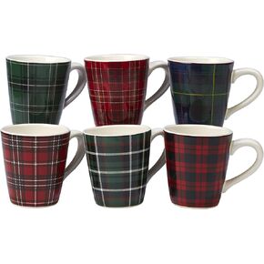 Certified International Christmas Plaid 16 oz. Mug, Set of 6 Assorted Designs, 6 Count (Pack of 1),