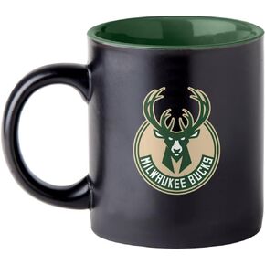 Boelter Brands Two Toned Matte Black Coffee Mug, NBA Team Logo with Inner Team Color (Brooklyn Nets)