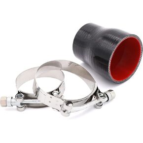 2 إلى 2-12 بوصة قارنة التوصيل المصنوعة من السيليكون الأسود 4 طبقات من تعزيز البوليستر المتوافقة مع أنابيب المبرد الداخلي لسحب الهواء وتطبيقات التوربو مع 2x T-Bolt Clamps (64 مم، 76 مم) in Kuwait