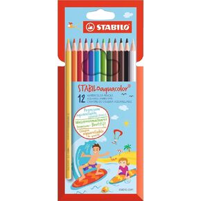 STABILO Aquacolor Aquarellable Colouring Pencil - Wallet of 12, Assorted Colours