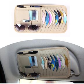 1 PC Car CD Holder, Multifunctional Sun Visor Storage Clip, Cortex Car Card Sleeve Pocket Organizer, Universal for Most Cars, Trucks, SUVs (Beige)
