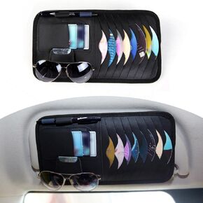 1 PC Car CD Holder, Multifunctional Sun Visor Storage Clip, Cortex Car Card Sleeve Pocket Organizer, Universal for Most Cars, Trucks, SUVs (Beige)
