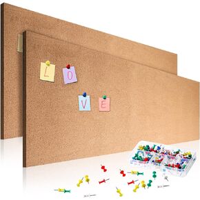 Chunful 2 Pcs Large Cork Board Roll 8 mm Thick 79 x 16 Inch Self Adhesive Cork Bulletin Boards with 100 Push Pins Wall Frameless Cork Boards for Wall Door Office Kitchen Schedules Announcements