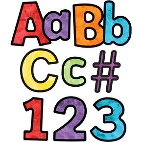 Carson Dellosa 219 Piece 4 Inch Watercolor Colorful Bulletin Board Letters for Classroom, Alphabet Letters, Numbers, Punctuation & Symbols, Cutout Letters for Bulletin Boards