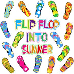 74 Pieces Flip Flop Accents Colorful Flip Flop Cutouts Summer Bulletin Board Wall Decor Hawaiian Beach Pool Party Cutouts with Glue Point Dots for Classroom Party Decoration (Simple)