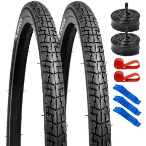 YUNSCM 24" Bike Tires 24X1 3/8 (37-540) and 24" Bike Tubes Shrader Valve with 2 Rim Strips Compatible with 24 x 1 3/8 Road Bike Bicycle Tires and Tubes (Y-1127)
