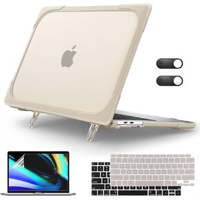 CISSOOK Heavy Duty Shockproof Case with Kickstand for MacBook Air 13 inch 2021-2018 Release Model A2337 M1 A2179 A1932 with Touch ID, Dual Layer Hard Shell, Rose Red