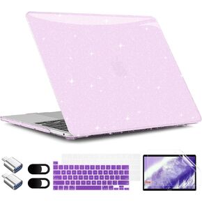 TWOLSKOO for MacBook Pro 13 inch Case 2023-2016 A2338 M2 M1 A2251 A2289 A2159 A1989 A1708 A1706, Glitter Sparkly Plastic Hard Shell with Keyboard Cover & Type C Adapter 2 Pack & Camera Cover, Pink
