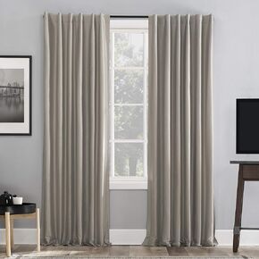 Sun Zero Greyson Faux Dupioni Silk Thermal Extreme Total Blackout Back Tab Curtain Panel, 50" x 84", Stone Beige