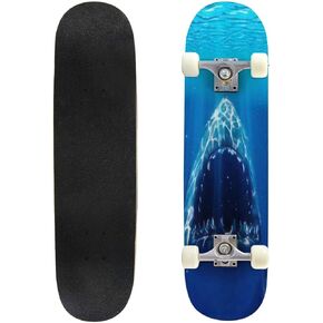 Classic Concave Skateboard 3D Rendered Illustration of a Great White Shark Longboard Maple Deck Extreme Sports and Outdoors Double Kick Trick for Beginners and Professionals