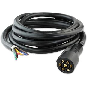 Heavy Duty 7 Way Plug Inline Trailer Cord with Weatherproof Double Prongs Connector (12 Ft)