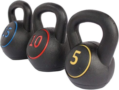 مجموعة أوزان كيتل بيل مكونة من 3 قطع لصالة الألعاب الرياضية المنزلية والتمارين المنزلية واللياقة البدنية مع أوزان 5 رطل و10 رطل و15 رطل ورف أساسي in Kuwait