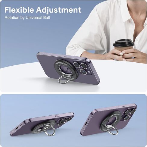 حامل حلقي للهاتف الخلوي من OMOTON لـ MagSafe - حامل حامل حلقي للهاتف قابل للتعديل مغناطيسي يدور 360 درجة، مسند بمقبض الإصبع متوافق مع iPhone 14 و13 12 وPro Max والهواتف الذكية وملحقات MagSafe in Saudi Arabia
